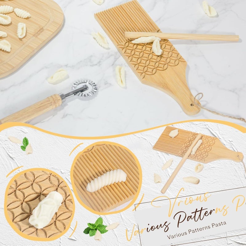 Krbnk Pasta Making Tools,13PCS Wood Pasta Making Kit with Pasta Rolling Pin,Ravioli Mold,Ravioli Cutter,Gnocchi Board,Pasta Stamps,Dumpling Tools,Stick Dough Scraper Making Accessories - Image 3